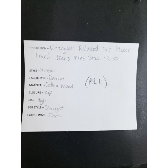 Wrangler Relaxed Fit Fleece-Lined Mens Jeans 42x30 Denim Cotton Blend - Picture 10 of 10